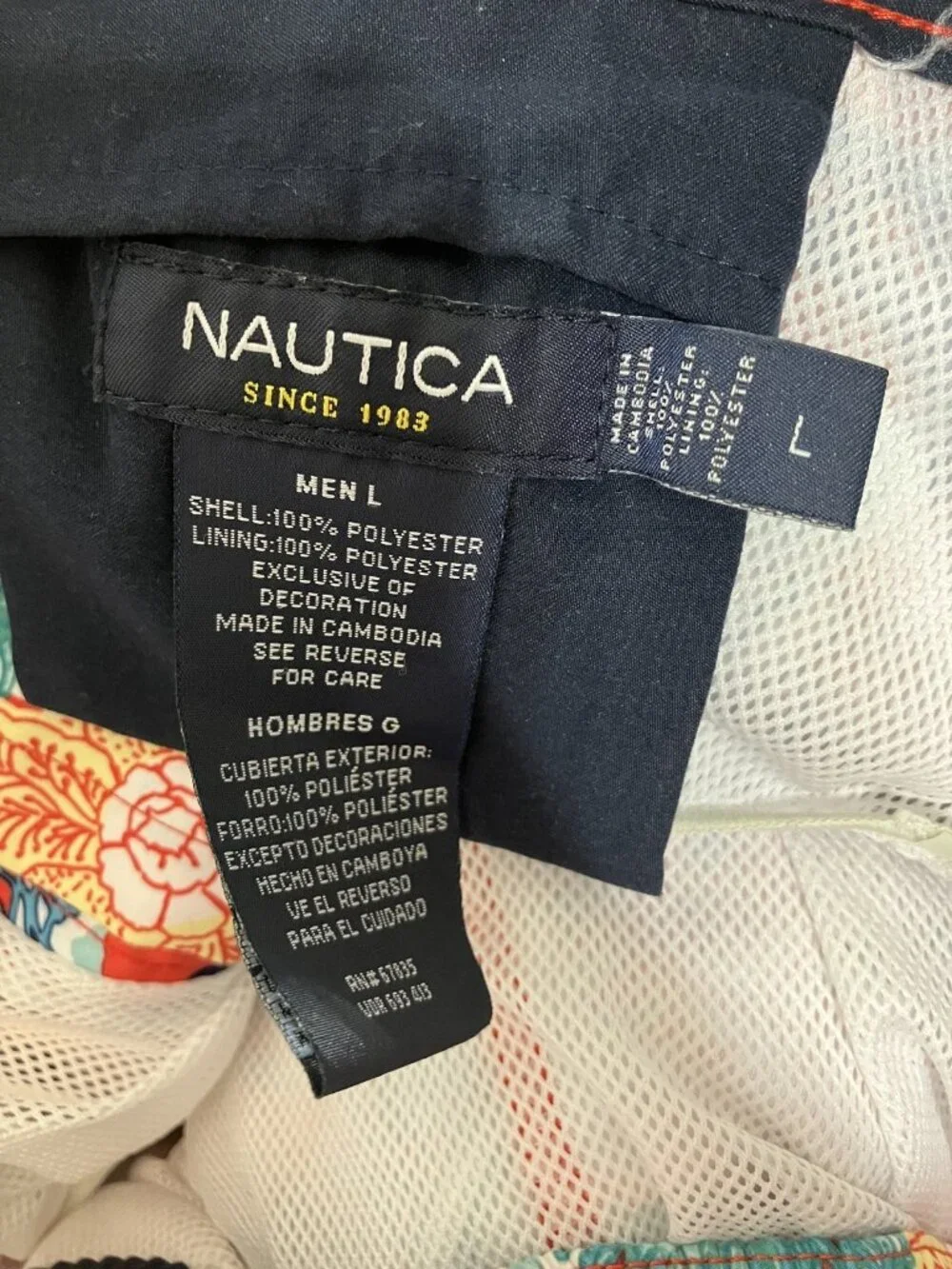 Nautica Men's L Swim Trunks Board Shorts Ocean Coral Fish Crab Pattern Red Blue